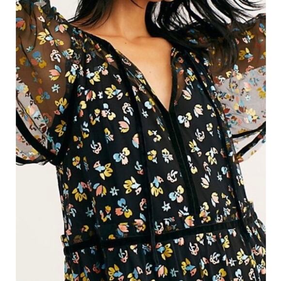 Free People Practical Magic Floral Print Mesh Dress Size XS - Picture 10 of 11